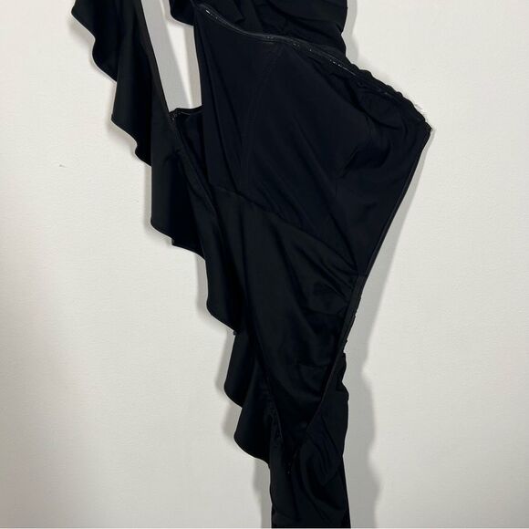 Veronica Beard Women's Size 4 Black Biba Ruffled One-Shoulder Crepe Midi Dress - Picture 7 of 11